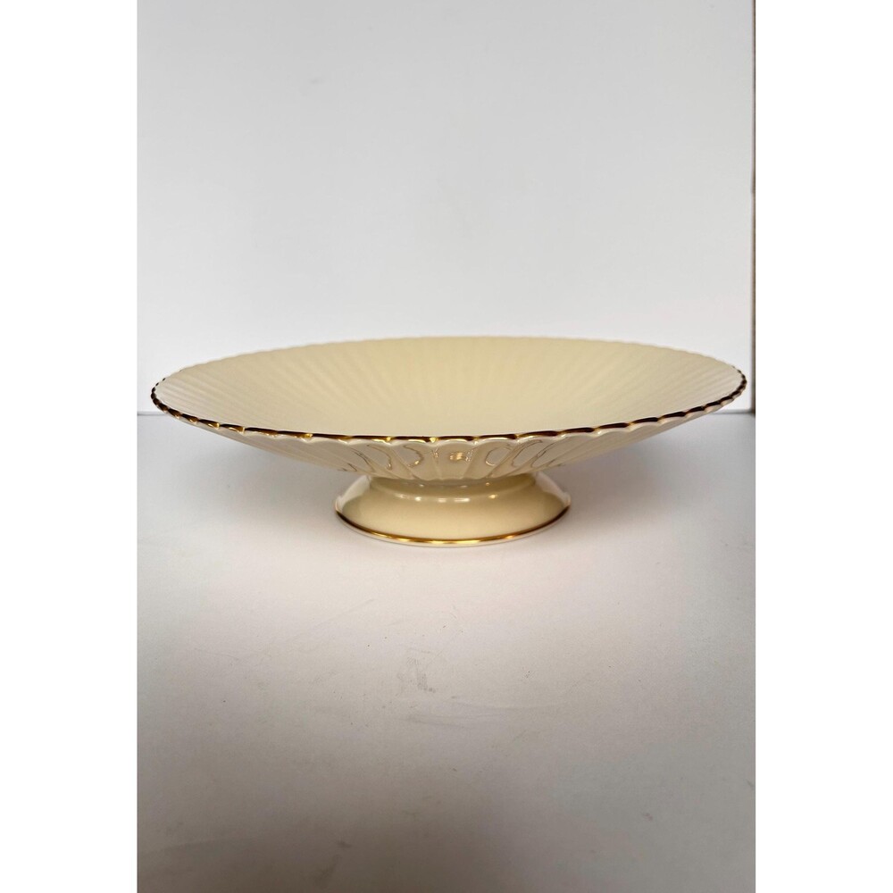 Vintage Lenox Ivory Porcelain Pedestal Centerpiece Bowl - 24K Gold Trim